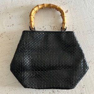 Valerie Stevens Vintage Bamboo Handle Woven Leather Hand Bag